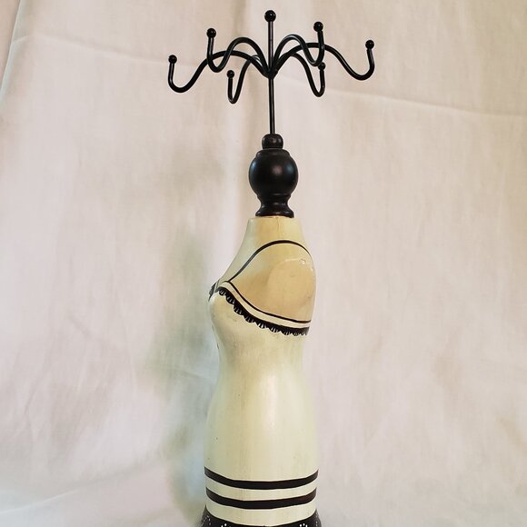 Standing Victorian Mannequin Black & White Pedestal Jewelry Holder 14 Inch Tall - Picture 3 of 9